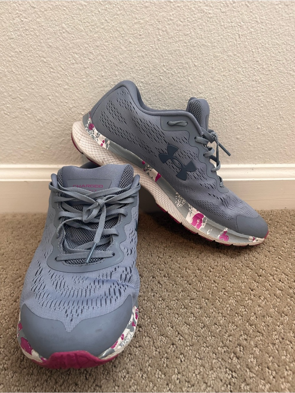 Under Armour Women's Light Gray Running Shoes with Pink Accents